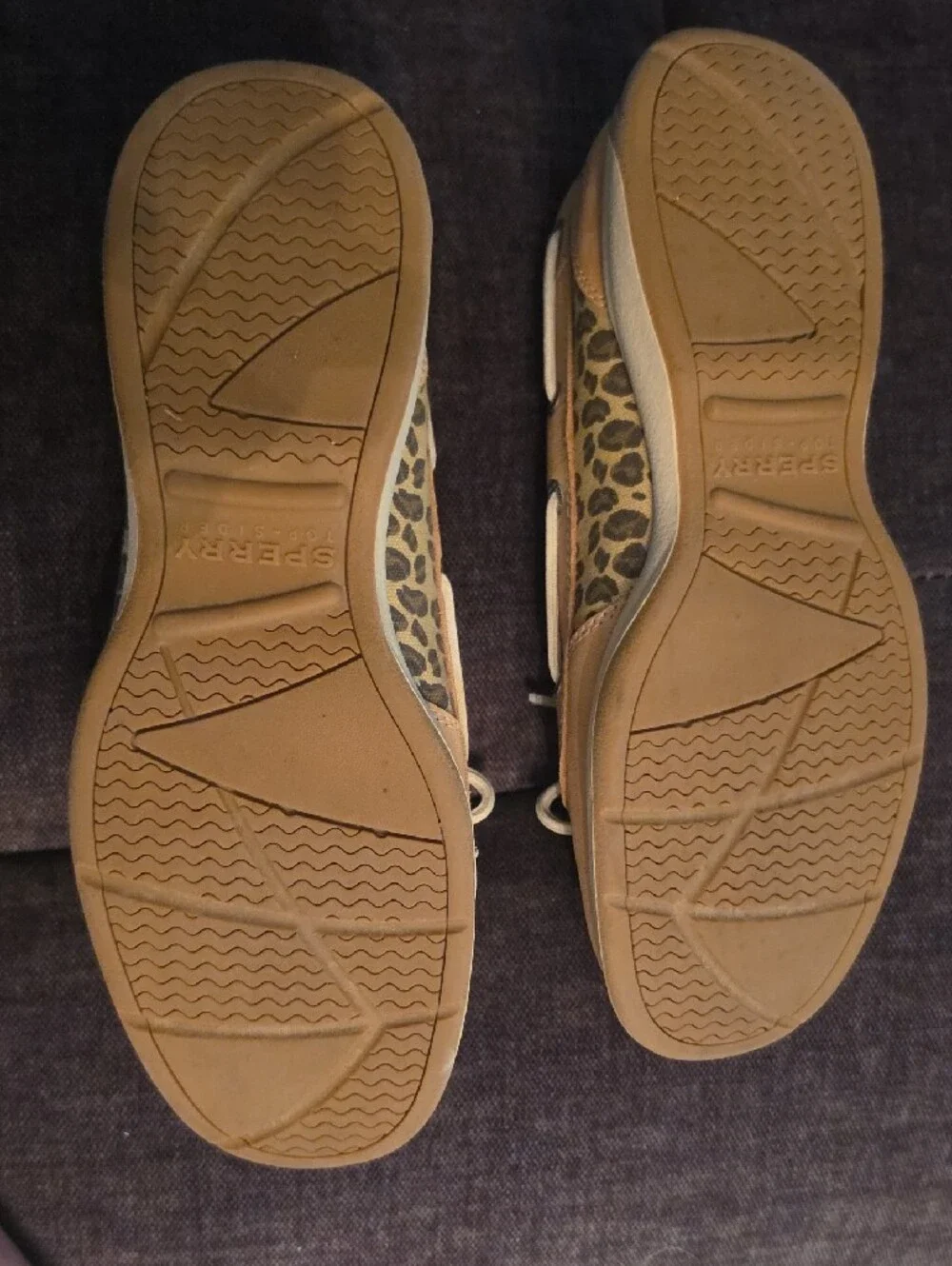 Sperry Women’s Tan Leather Boat Shoes with Leopard Accent